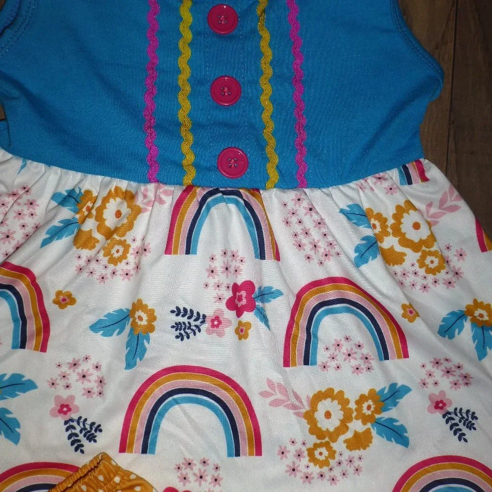 Boutique Rainbow Tunic Dress & Ruffle Shorts Girls Outfit Set